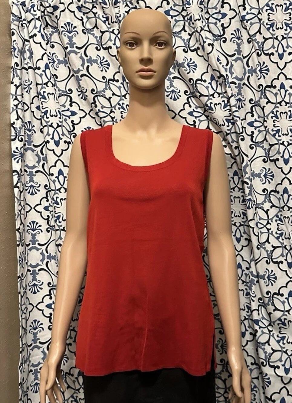 Misook Red Sleeveless Knit Sweater Top Shell Basic Tank Sz Lg Career